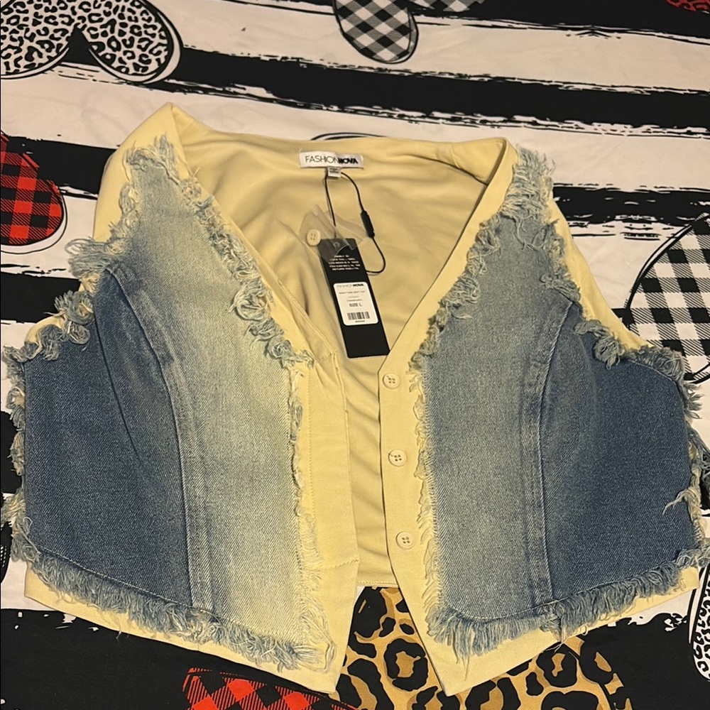 Yellow and Blue Denim Vest